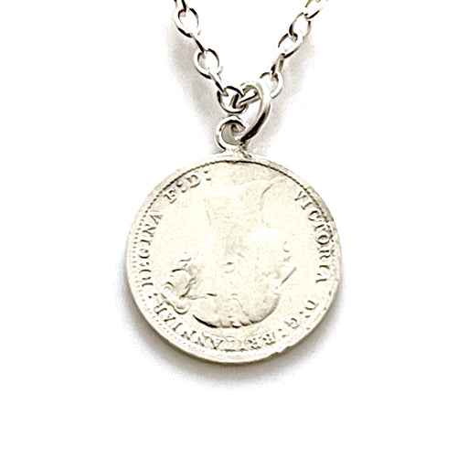 Authentic 1886 British coin necklace in sterling silver, exuding classic elegance