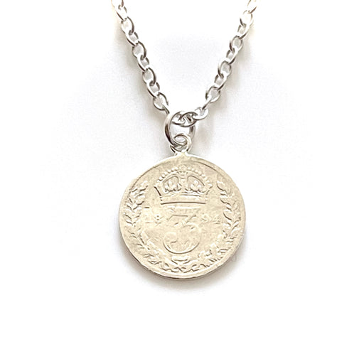 Genuine 1894 Victorian three pence coin pendant on a sterling silver chain