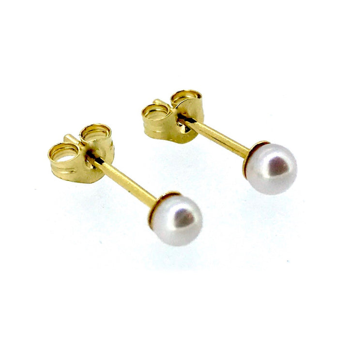 Classic 3mm Akoya Pearl Earrings in 9ct Yellow Gold