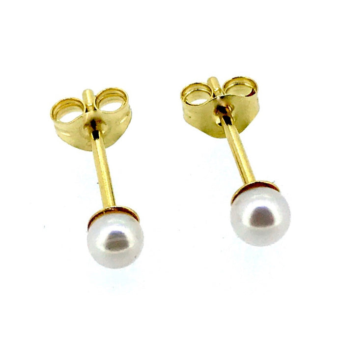 3mm Round Akoya Pearl Stud Earrings in 18ct Yellow Gold - Timeless Elegance and Classic Beauty