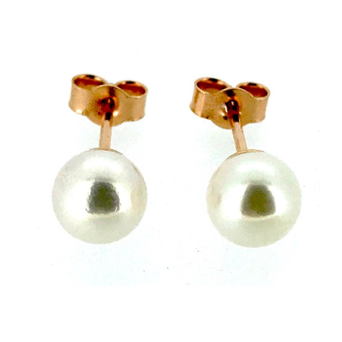 5mm Akoya Pearl Stud Earrings | 9ct Red Rose Gold | Roberts & Co