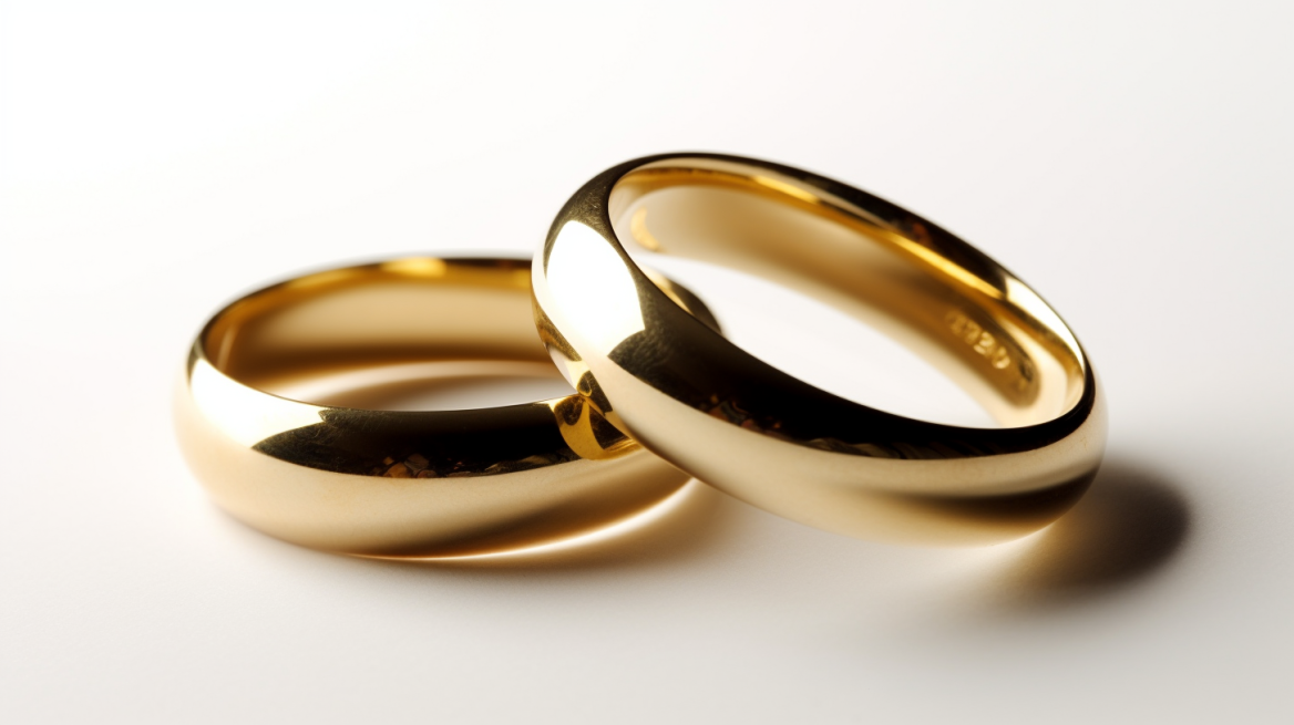 close-up shot of a pair of traditional plain gold wedding bands