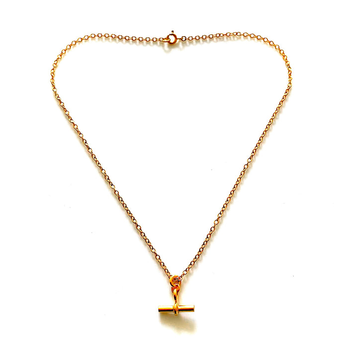 18ct Gold Plated T-Bar Necklace | 1.5cm Albert Pendant Elegance