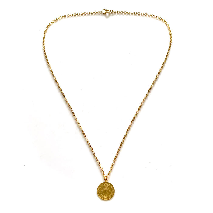 Luxurious 1873 British Coin Pendant and Necklace in 18ct Gold Plated Sterling Silver