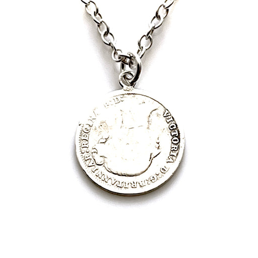 Sterling silver necklace with 1876 British three pence coin pendant