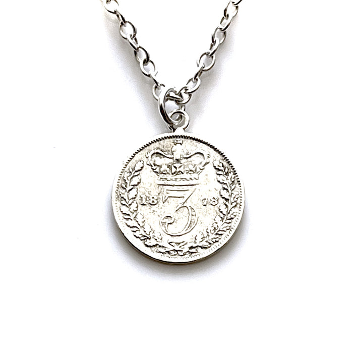 Roberts & Co 1878 Victorian Coin Pendant and Necklace in Sterling Silver