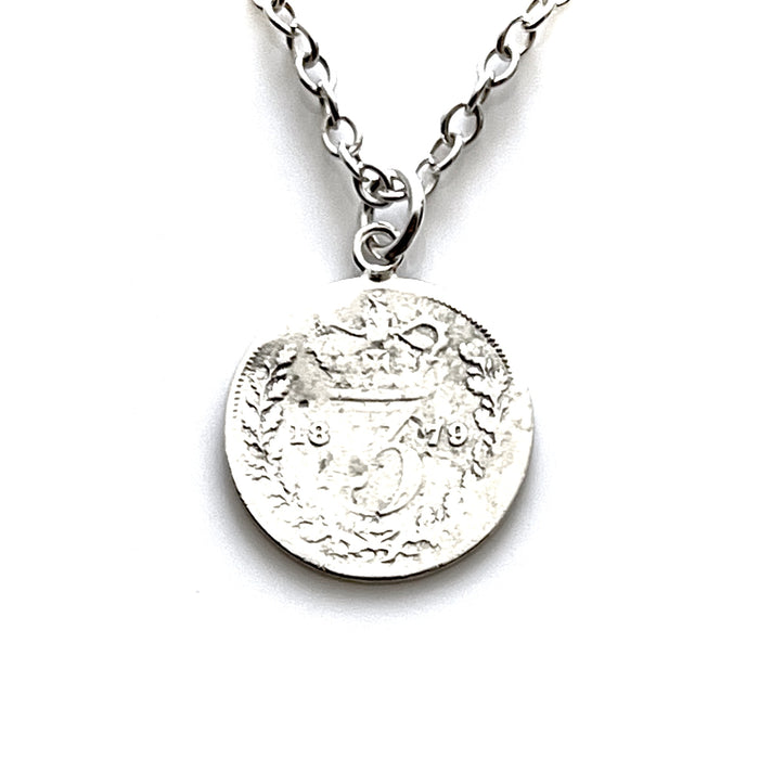 Roberts & Co 1879 Victorian Coin Pendant and Necklace in Sterling Silver