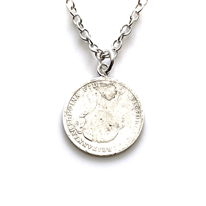Sterling Silver 1880 Victorian Three Pence Coin Necklace by Roberts & Co