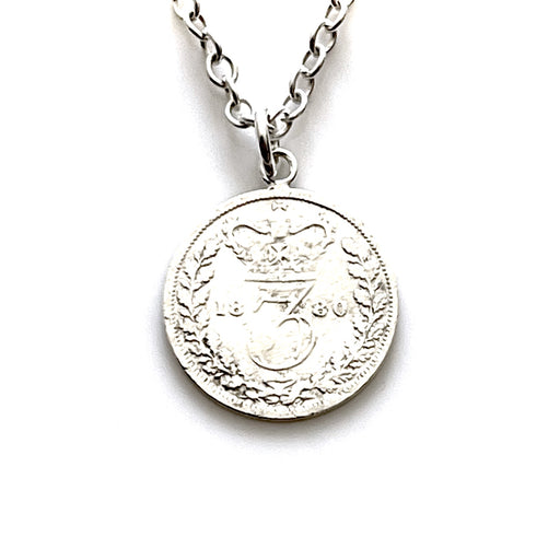 1880 Victorian Three Pence Coin Pendant in Sterling Silver