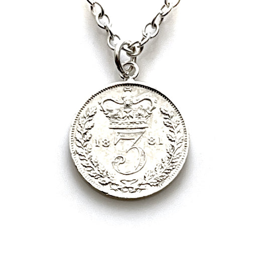 1881 Victorian British Three Pence Coin Sterling Silver Pendant
