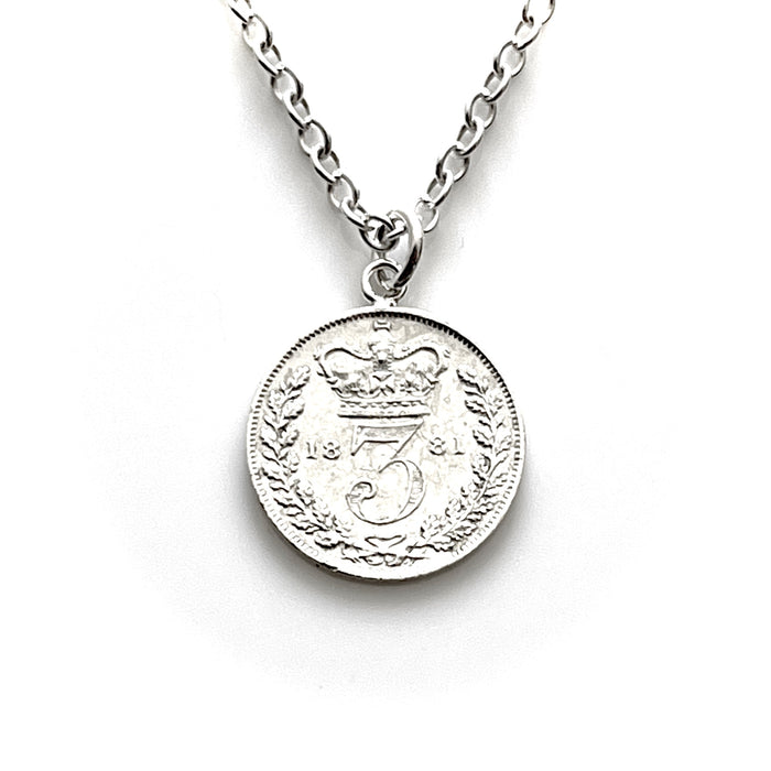 Elegant 1881 British Coin Pendant and Necklace in Sterling Silver