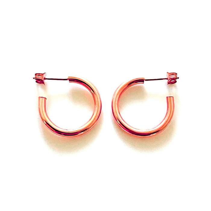 Solid 18ct Rose Gold Plated 20mm Hoops | 2.5mm Wide | Roberts & Co