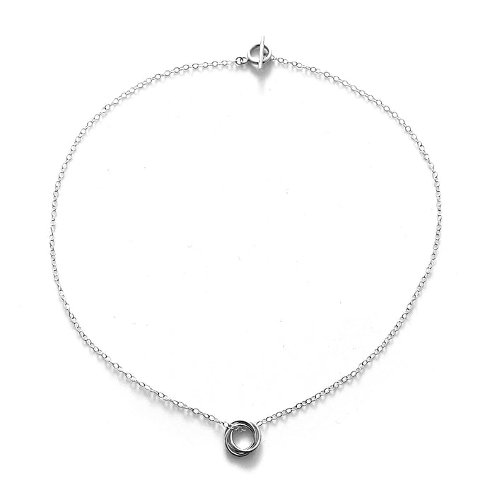 Sterling Silver Interlocking Rings Love Knot Necklace - 10mm x 1mm Rings with Toggle Clasp