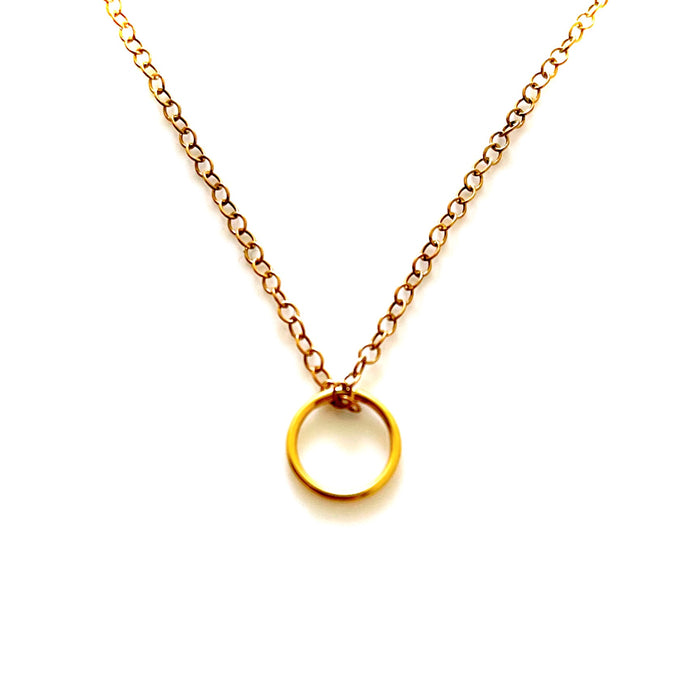 Chic 18ct Gold-Plated Karma Pendant Necklace - 10mm x 1mm Halo Ring - Cable Chain