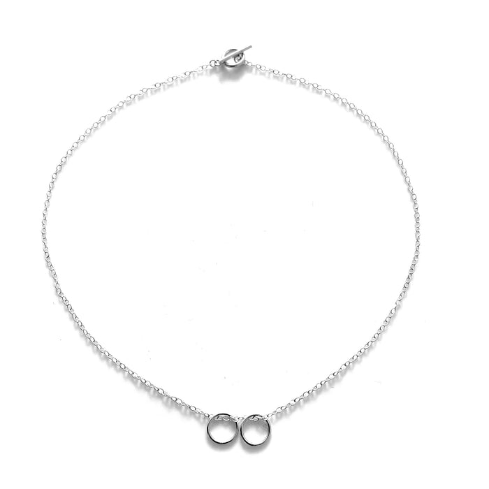 Sterling Silver Double Unity Karma Pendant Necklace - 10mm x 1mm Halo Rings - Cable Chain