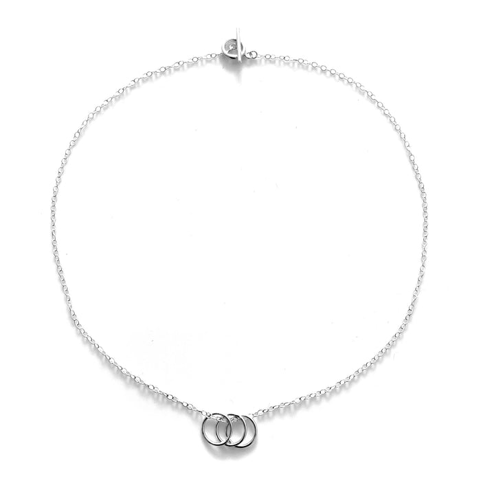 Sterling Silver Triple Unity Karma Pendant Necklace - 10mm x 1mm Halo Rings - Cable Chain
