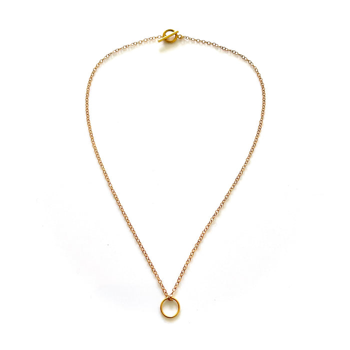 Chic 18ct Gold-Plated Karma Pendant Necklace - 10mm x 1mm Halo Ring - Cable Chain