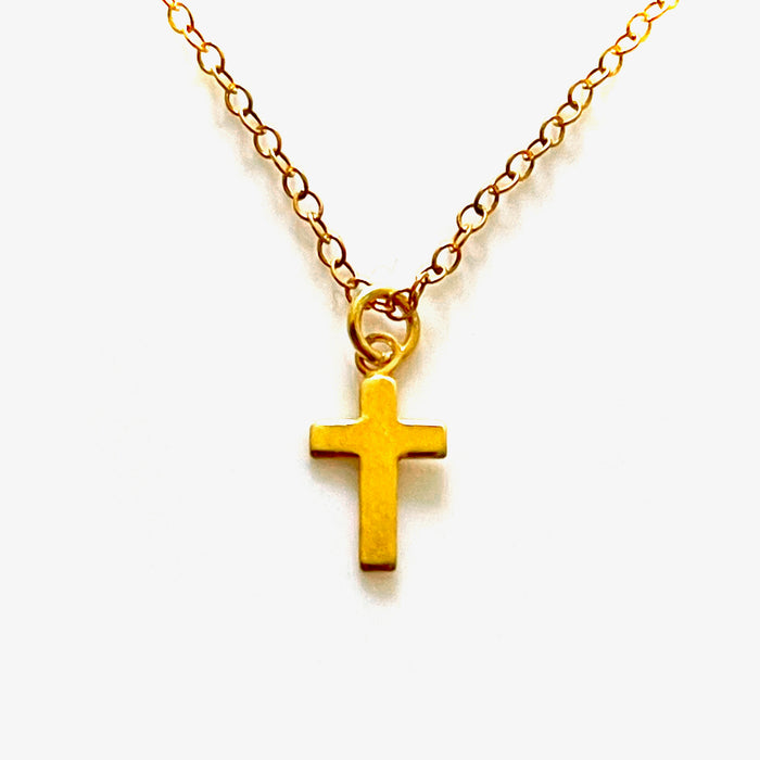 18ct Gold-Plated Mini Cross Pendant Necklace | Petite & Elegant | 15mm x 8mm