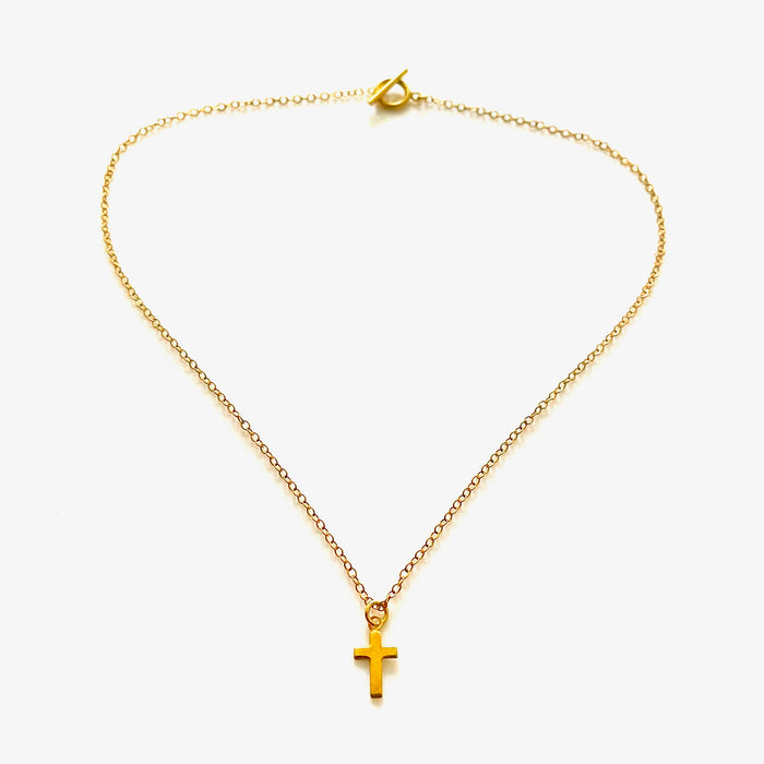 18ct Gold-Plated Mini Cross Pendant Necklace | Petite & Elegant | 15mm x 8mm
