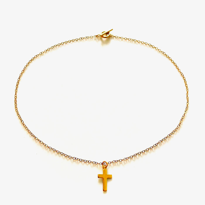 18ct Gold-Plated Sterling Silver Petite Cross Pendant Necklace | Graceful & Spiritual | 18mm x 10mm