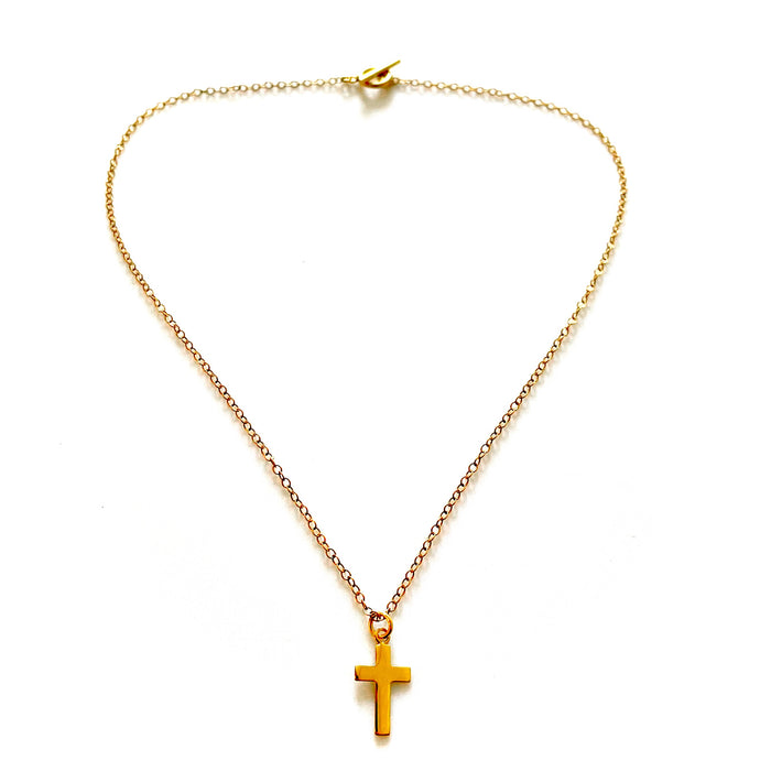 18ct Gold-Plated Sterling Silver Petite Cross Pendant Necklace | Graceful & Spiritual | 18mm x 10mm
