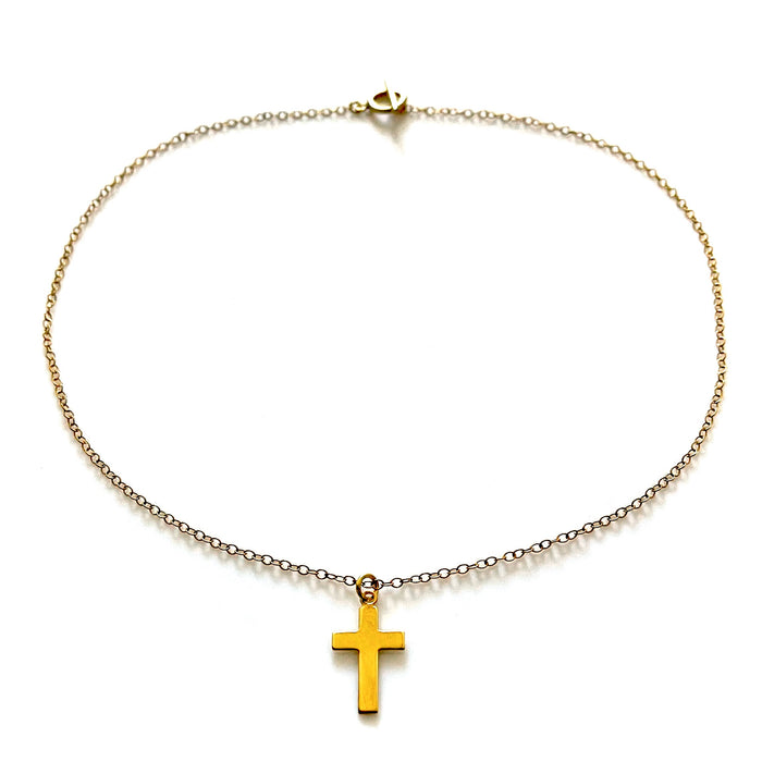 18ct Gold Plated Sterling Silver Compact Cross Pendant Necklace | Versatile Elegance | 21mm x 12mm