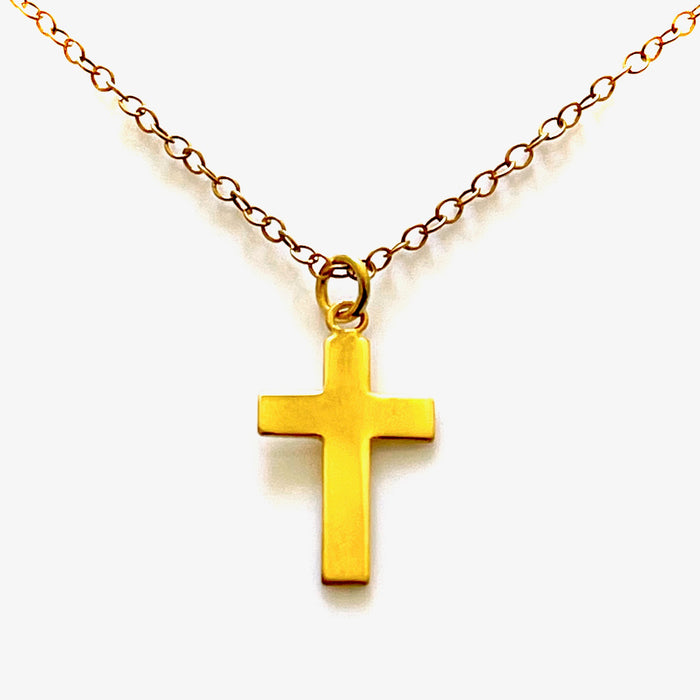 18ct Gold Plated Sterling Silver Compact Cross Pendant Necklace | Versatile Elegance | 21mm x 12mm