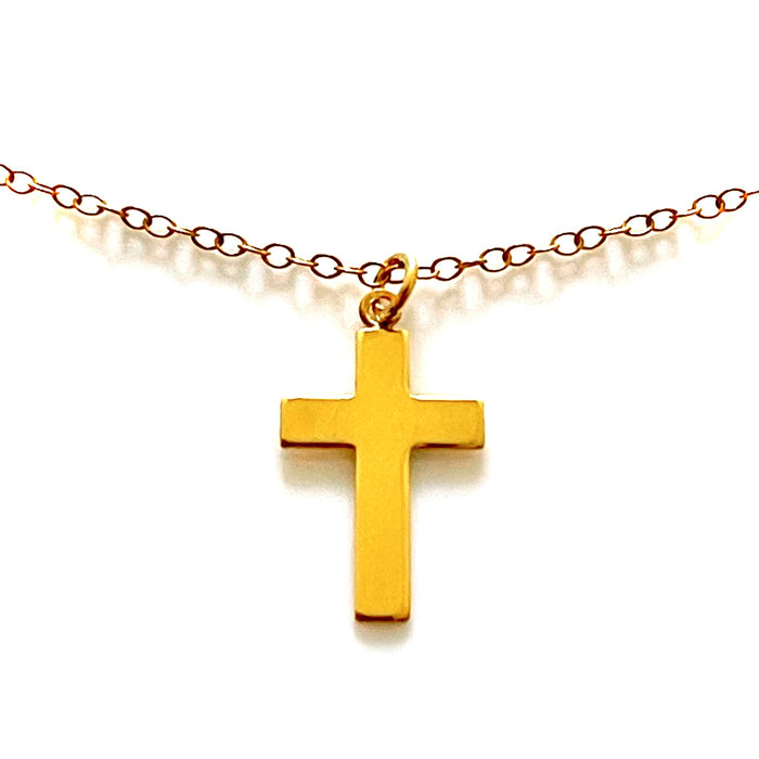 18ct Gold Plated Sterling Silver Medium Cross Pendant Necklace | Elegant Faith & Sophistication | 23mm x 13mm