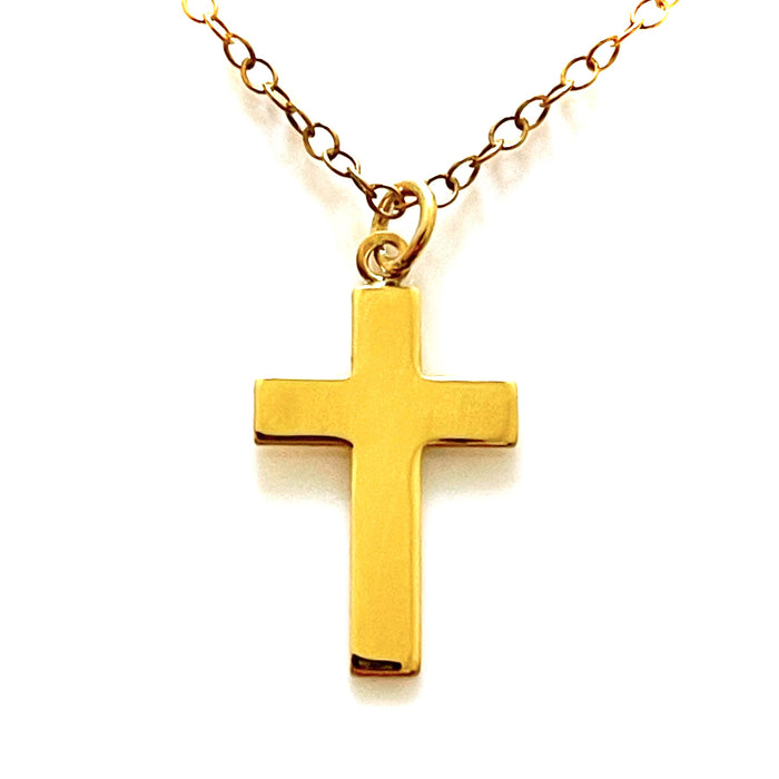 18ct Gold Plated Sterling Silver Medium Cross Pendant Necklace | Elegant Faith & Sophistication | 23mm x 13mm