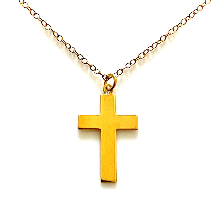 Traditional Cross Pendant Necklace in 18ct Gold Plated Sterling Silver | 28mm x 16mm