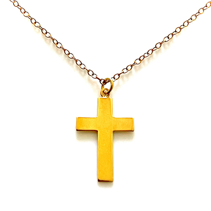 Traditional Cross Pendant Necklace in 18ct Gold Plated Sterling Silver | 28mm x 16mm