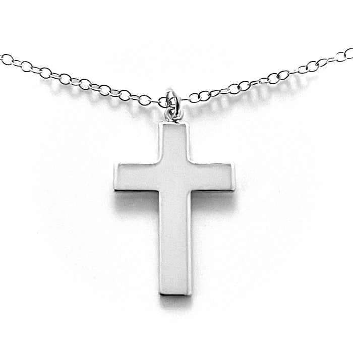 Large Cross Pendant Necklace in Sterling Silver | 31mm x 18mm