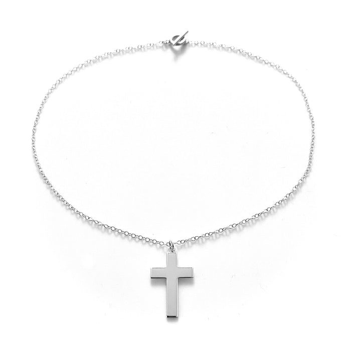 Large Cross Pendant Necklace in Sterling Silver | 31mm x 18mm