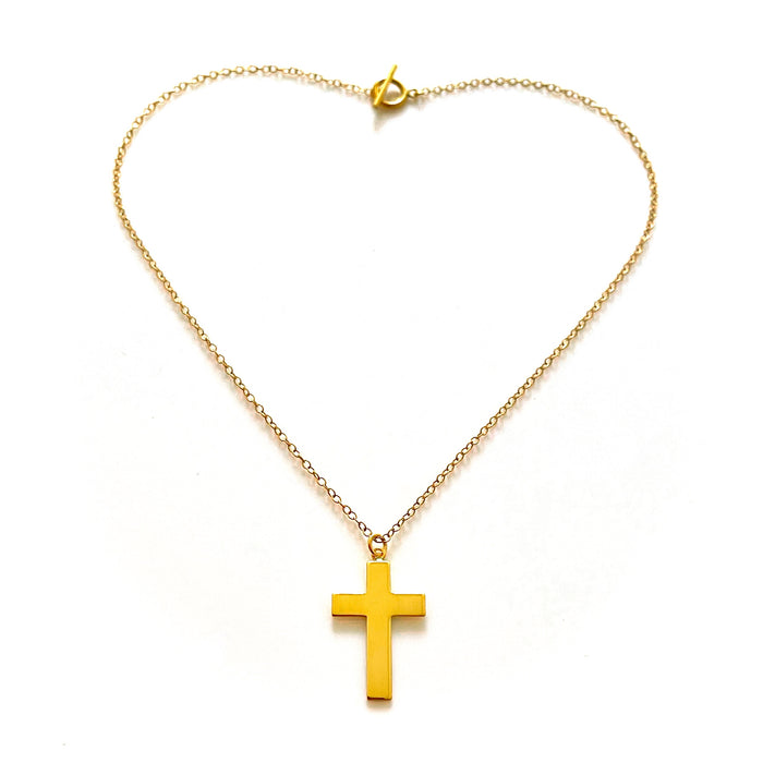 Large Cross Pendant Necklace in 18ct Gold Plated Sterling Silver | 31mm x 18mm