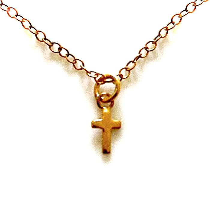 18ct Gold-Plated Teeny Tiny Cross Pendant | Petite and Elegant | Delicate 10mm x 5mm