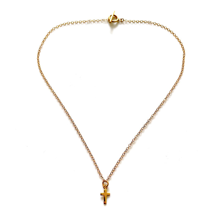18ct Gold-Plated Small Cross Pendant Necklace | Compact and Charming | 13mm x 7mm