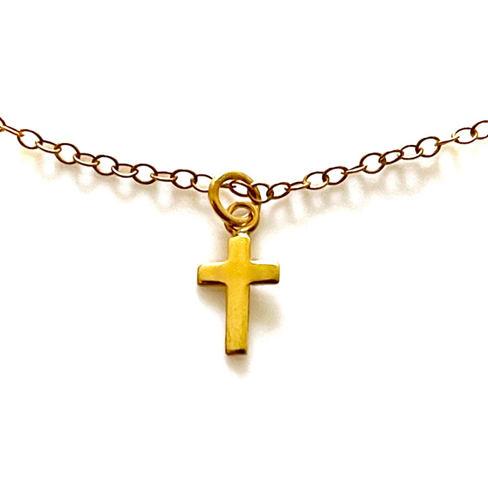 18ct Gold-Plated Small Cross Pendant Necklace | Compact and Charming | 13mm x 7mm