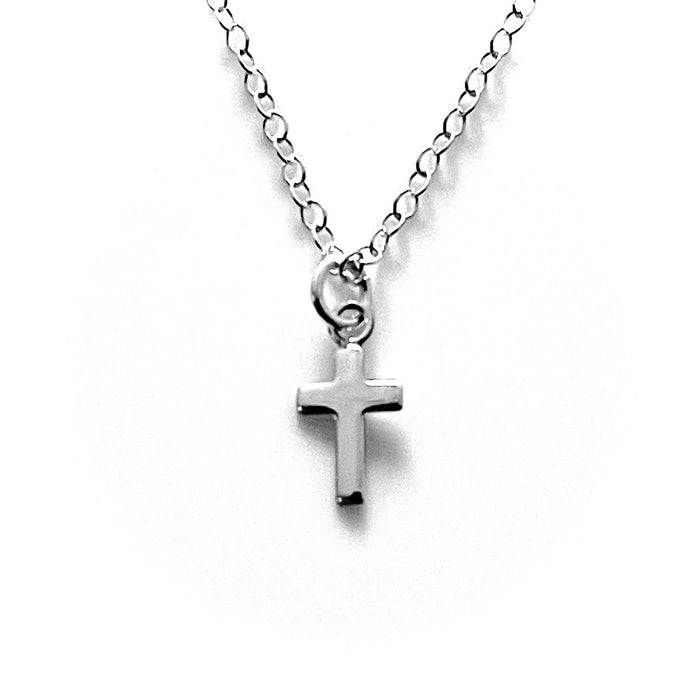 Sterling Silver Small Cross Pendant Necklace - Compact and Charming | 13mm x 7mm