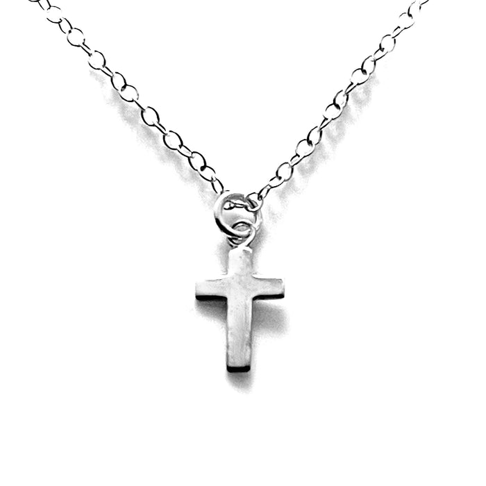 Sterling Silver Mini Cross Pendant Necklace | Petite & Elegant | 15mm x 8mm