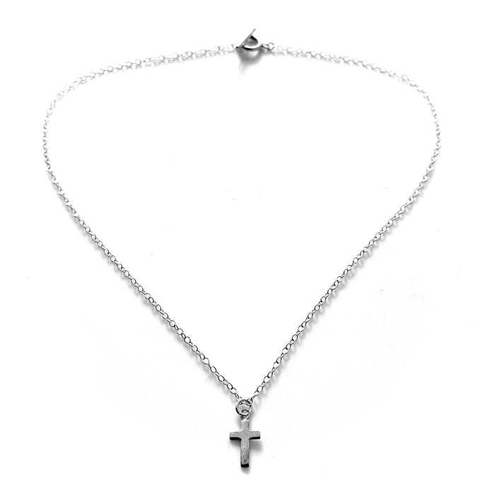 Sterling Silver Mini Cross Pendant Necklace | Petite & Elegant | 15mm x 8mm