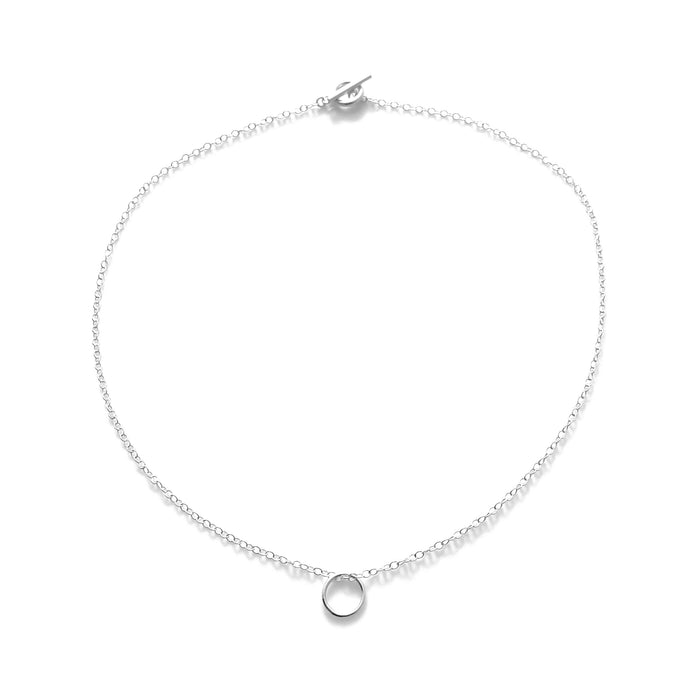 Sterling Silver Karma Pendant Necklace - 10mm x 1mm Halo Profile Ring - Cable Chain