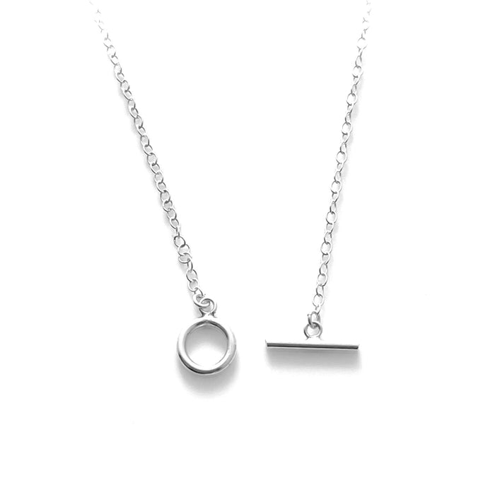 Chic Sterling Silver Toggle Clasp Necklace 9mm Ring Cable Chain Design