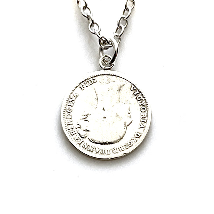 Roberts & Co sterling silver 1874 British coin pendant and necklace