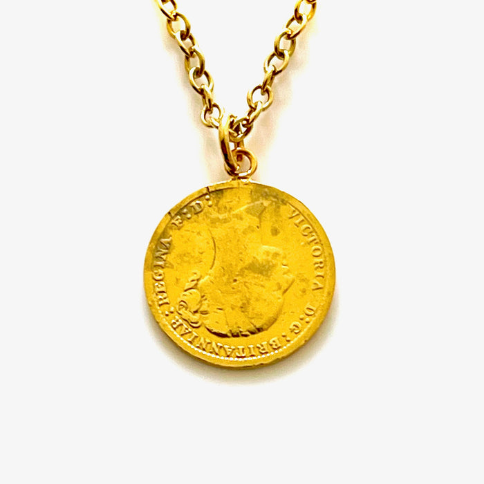 Authentic 1883 British coin necklace in 18ct gold plated sterling silver, radiating timeless grace