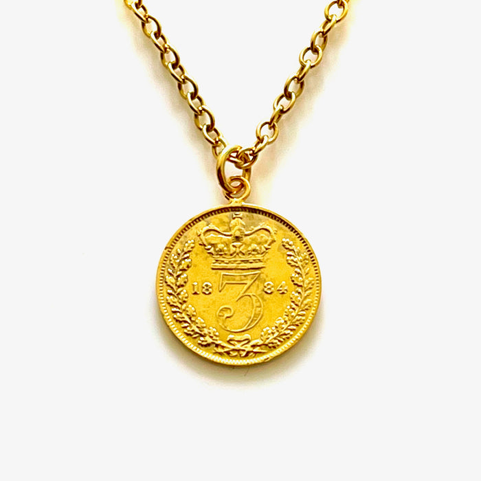 Detail of 1884 Victorian British three pence coin pendant