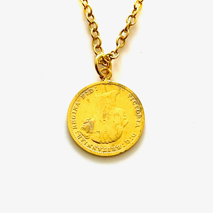 18ct gold plated sterling silver necklace with 1886 coin pendant