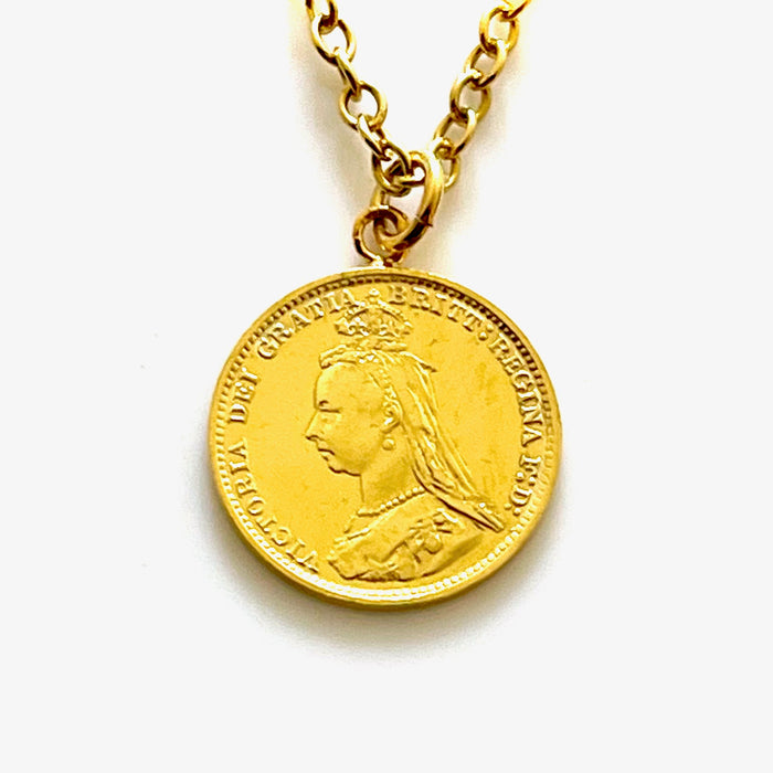 Victorian Three Pence Coin Pendant and Necklace 