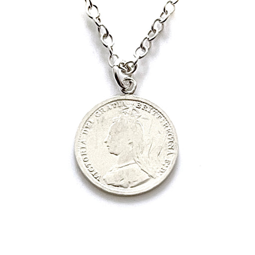 Authentic 1888 British coin necklace in sterling silver, exuding timeless sophistication