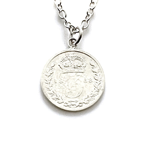Stunning 1888 Victorian British three pence coin pendant and sterling silver necklace