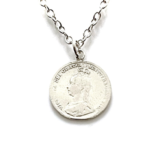 Authentic 1889 British coin necklace in sterling silver, exuding lasting grace